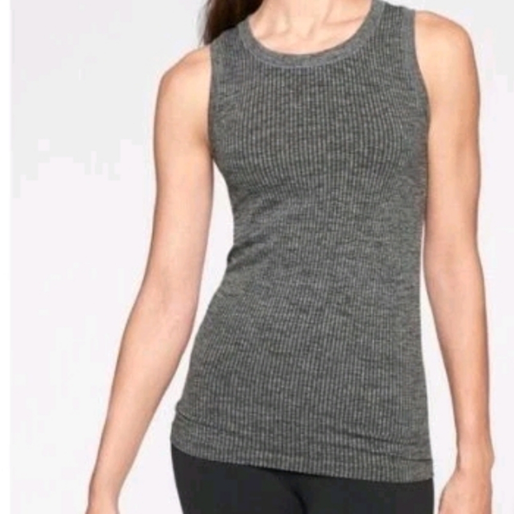 Athleta Women Large Ribbed CYA Sleeveless Tank Activewear Black Gray Stretchy